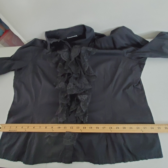 Ruffle Lace Front Shirt Size 2X Black Button-up Top Lace Trim Cuff Steampunk - Picture 8 of 13